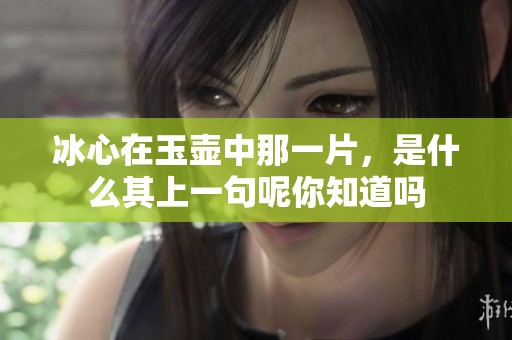 冰心在玉壶中那一片，是什么其上一句呢你知道吗